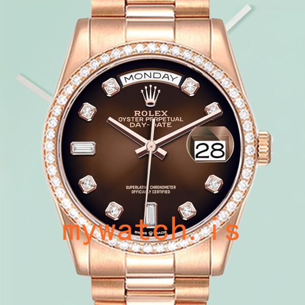Rolex Day-Date 36mm Mens m128345rbr-0040 President Bracelet Rose Gold-tone: Genuine vs. Replica
